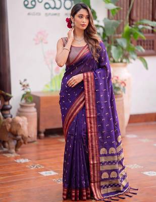 Purple color smart soft silk woven designer ethnic partywear saree 1