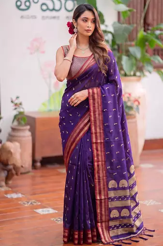 Purple color smart soft silk woven designer ethnic partywear saree