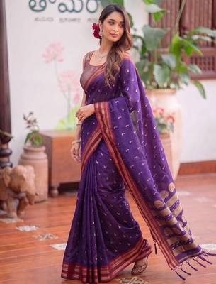 Purple color smart soft silk woven designer ethnic partywear saree 3