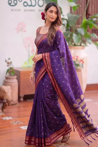 Purple color smart soft silk woven designer ethnic partywear saree