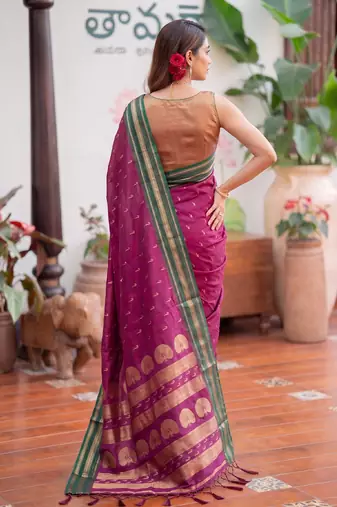 Magenta color smart soft silk woven designer ethnic partywear saree