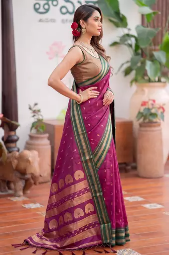 Magenta color smart soft silk woven designer ethnic partywear saree