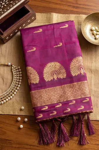 Magenta color smart soft silk woven designer ethnic partywear saree