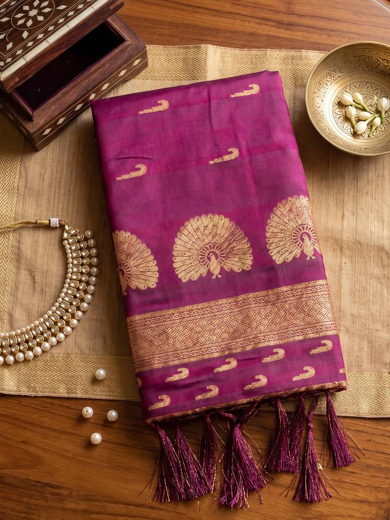 Magenta color smart soft silk woven designer ethnic partywear saree
