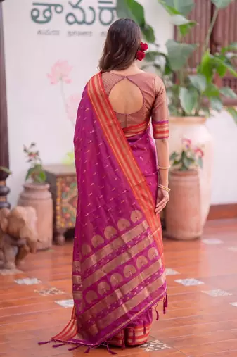 Pink color smart soft silk woven designer ethnic partywear saree