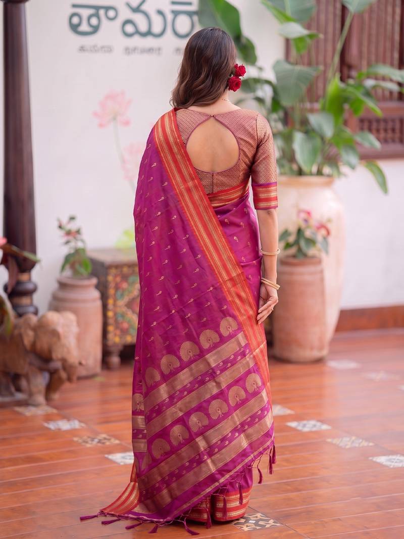 Pink color smart soft silk woven designer ethnic partywear saree