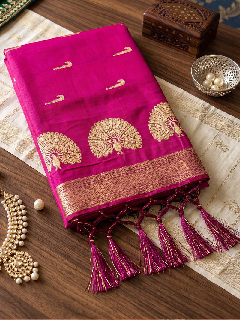 Pink color smart soft silk woven designer ethnic partywear saree