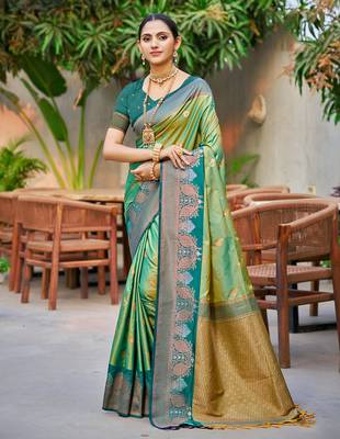 Parrot green color smart soft silk woven designer graceful traditonal fancy saree 1