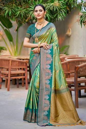 parrot green color smart soft silk blend woven designer graceful traditonal fancy saree
