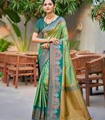 Parrot green color smart soft silk woven designer graceful traditonal fancy saree