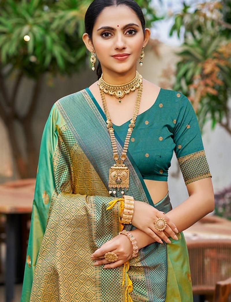 Parrot green color smart soft silk woven designer graceful traditonal fancy saree