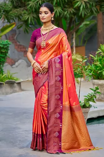Coral orange color smart soft silk woven designer graceful traditonal fancy saree