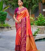 Coral orange color smart soft silk woven designer graceful traditonal fancy saree