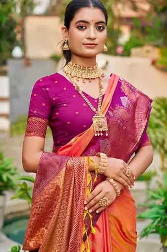 Coral orange color smart soft silk woven designer graceful traditonal fancy saree