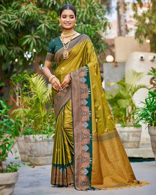 Olive green color smart soft silk woven designer graceful traditonal fancy saree 1