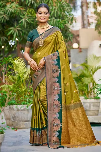 Olive green color smart soft silk woven designer graceful traditonal fancy saree