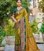 Olive green color smart soft silk woven designer graceful traditonal fancy saree