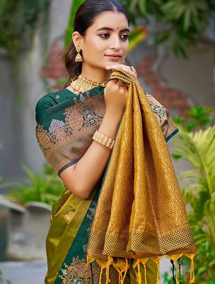 Olive green color smart soft silk woven designer graceful traditonal fancy saree 2