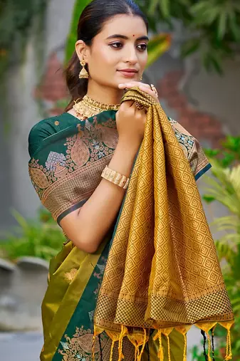 Olive green color smart soft silk woven designer graceful traditonal fancy saree