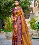 Copper gold color smart soft silk woven designer graceful traditonal fancy saree