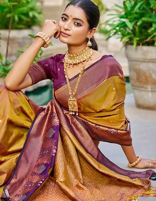 Copper gold color smart soft silk woven designer graceful traditonal fancy saree 2