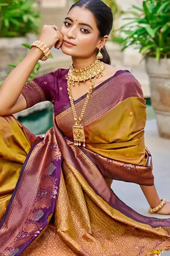 Copper gold color smart soft silk woven designer graceful traditonal fancy saree