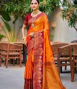 Saffron orange color smart soft silk woven designer graceful traditonal fancy saree