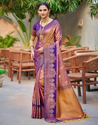 Rose gold color smart soft silk woven designer graceful traditonal fancy saree 1