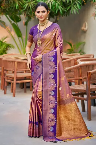 Rose gold color smart soft silk woven designer graceful traditonal fancy saree
