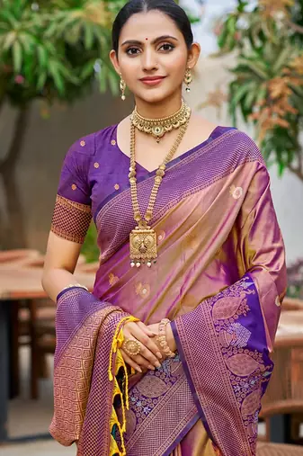Rose gold color smart soft silk woven designer graceful traditonal fancy saree