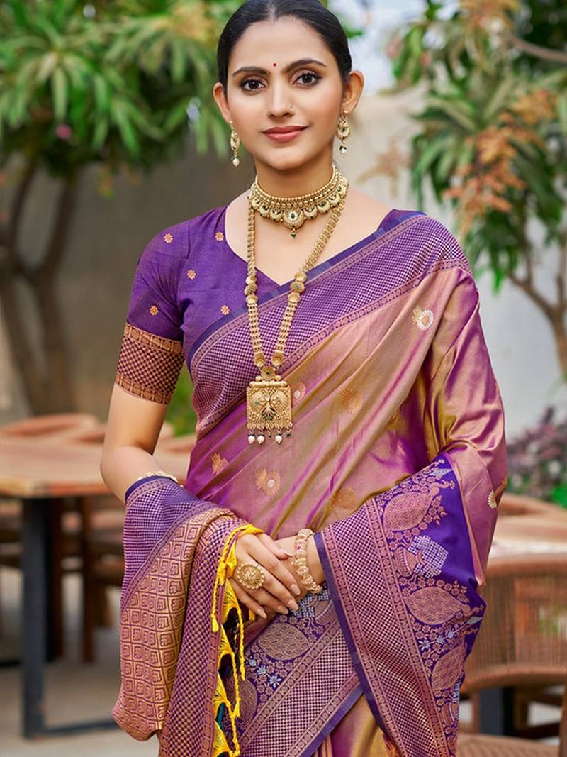 Rose gold color smart soft silk woven designer graceful traditonal fancy saree