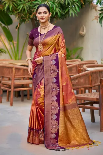 Copper gold color smart soft silk woven designer graceful traditonal fancy saree