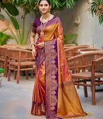 Copper gold color smart soft silk woven designer graceful traditonal fancy saree