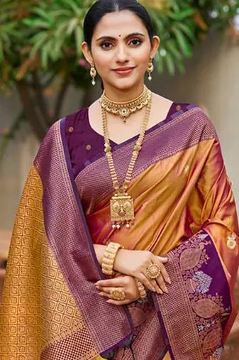Copper gold color smart soft silk woven designer graceful traditonal fancy saree