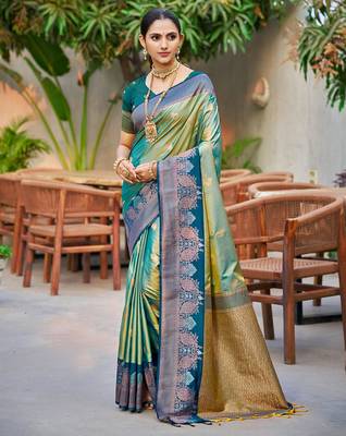 Sea green color smart soft silk woven designer graceful traditonal fancy saree 1