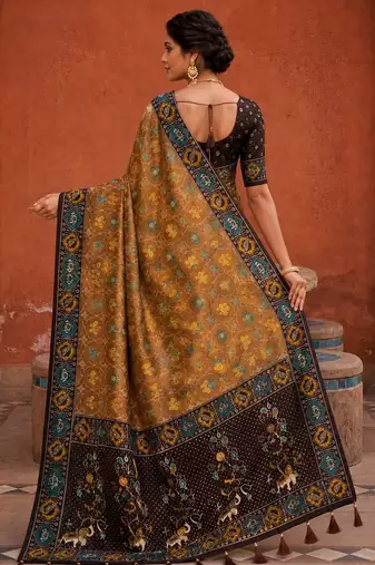 Coffee color patola silk woven meenakari jacquard designer saree for rich traditional saree