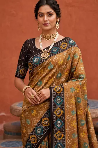 Coffee color patola silk woven meenakari jacquard designer saree for rich traditional saree