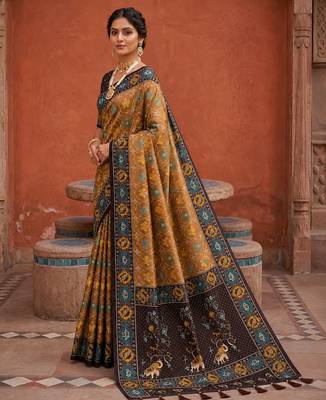 Coffee color patola silk woven meenakari jacquard designer saree for rich traditional saree 4