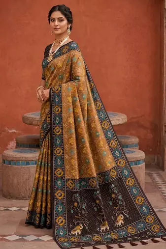 Coffee color patola silk woven meenakari jacquard designer saree for rich traditional saree
