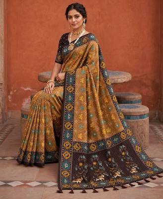 Coffee color patola silk woven meenakari jacquard designer saree for rich traditional saree 5