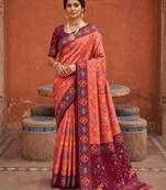 Gajri color patola silk woven meenakari jacquard designer saree for rich traditional saree