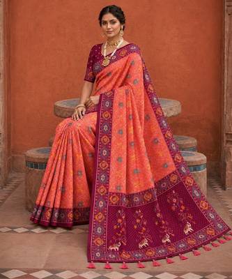 Gajri color patola silk woven meenakari jacquard designer saree for rich traditional saree 5