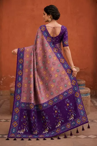 Purple color patola silk woven meenakari jacquard designer saree for rich traditional saree