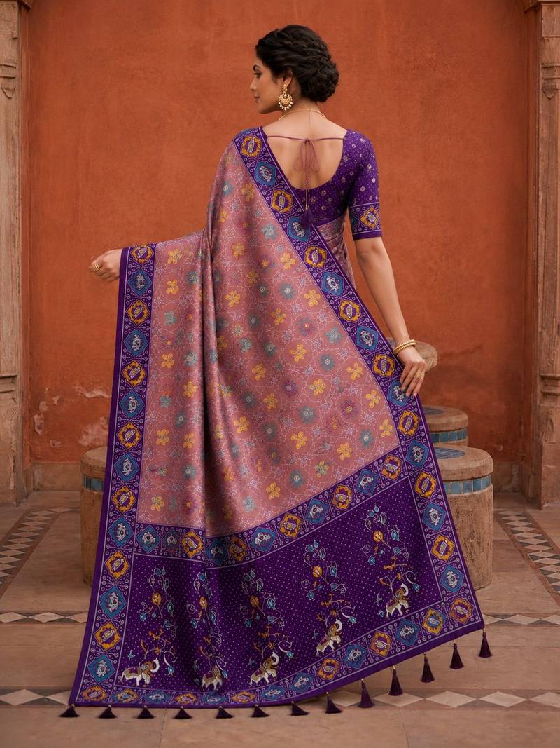 Purple color patola silk woven meenakari jacquard designer saree for rich traditional saree