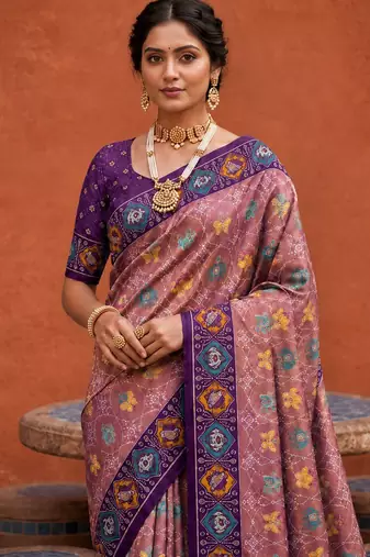 Purple color patola silk woven meenakari jacquard designer saree for rich traditional saree