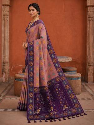 Purple color patola silk woven meenakari jacquard designer saree for rich traditional saree 4
