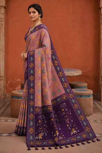 Purple color patola silk woven meenakari jacquard designer saree for rich traditional saree
