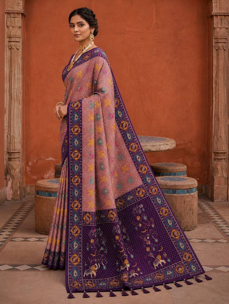 Purple color patola silk woven meenakari jacquard designer saree for rich traditional saree