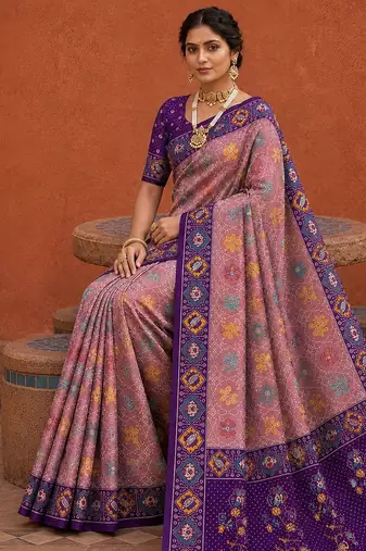 Purple color patola silk woven meenakari jacquard designer saree for rich traditional saree