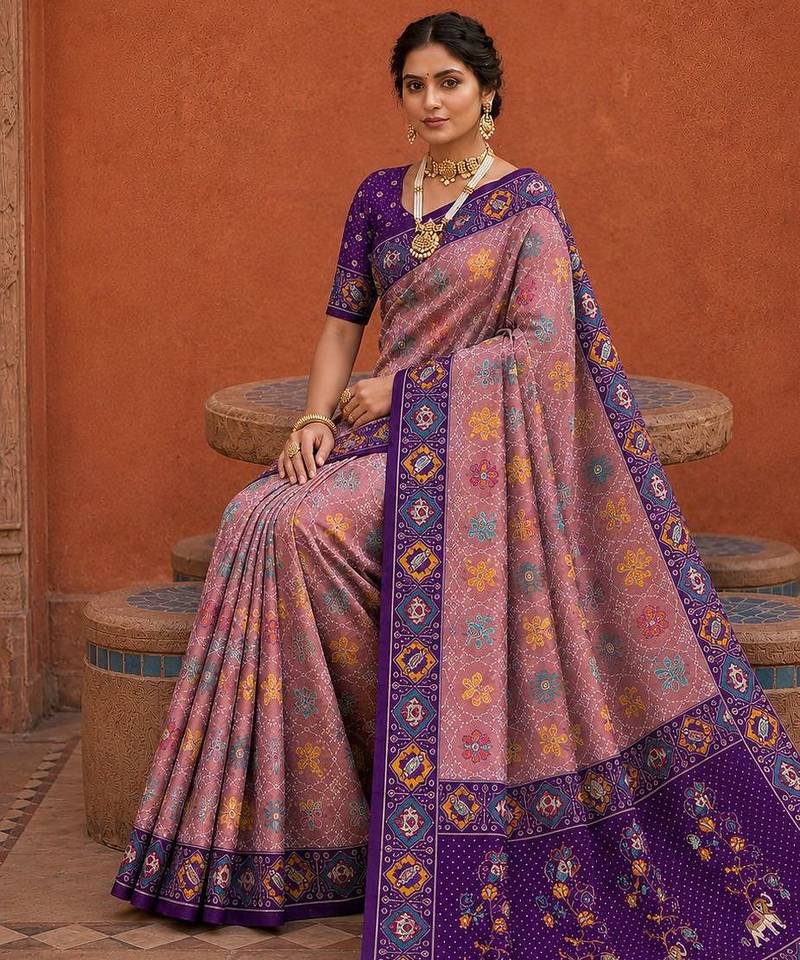 Purple color patola silk woven meenakari jacquard designer saree for rich traditional saree